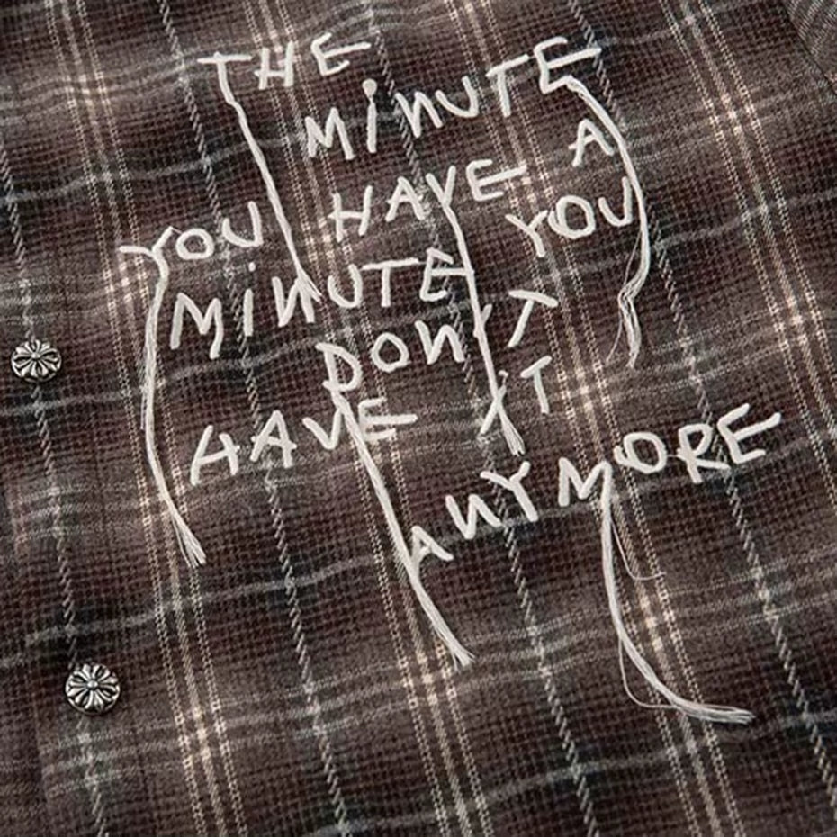 Vintage Plaid Shirts Fake Two Piece Loose Long Sleeve Shirts Button up Blouse Streetwear Harajuku Hip Hop Shirts