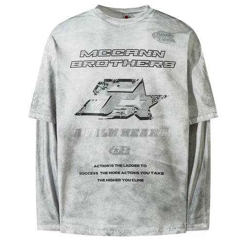 Harajuku Vintage Oversized T-Shirts Men Streetwear Hip Hop Long Sleeve T Shirts Washed Retro Loose Tee Tops