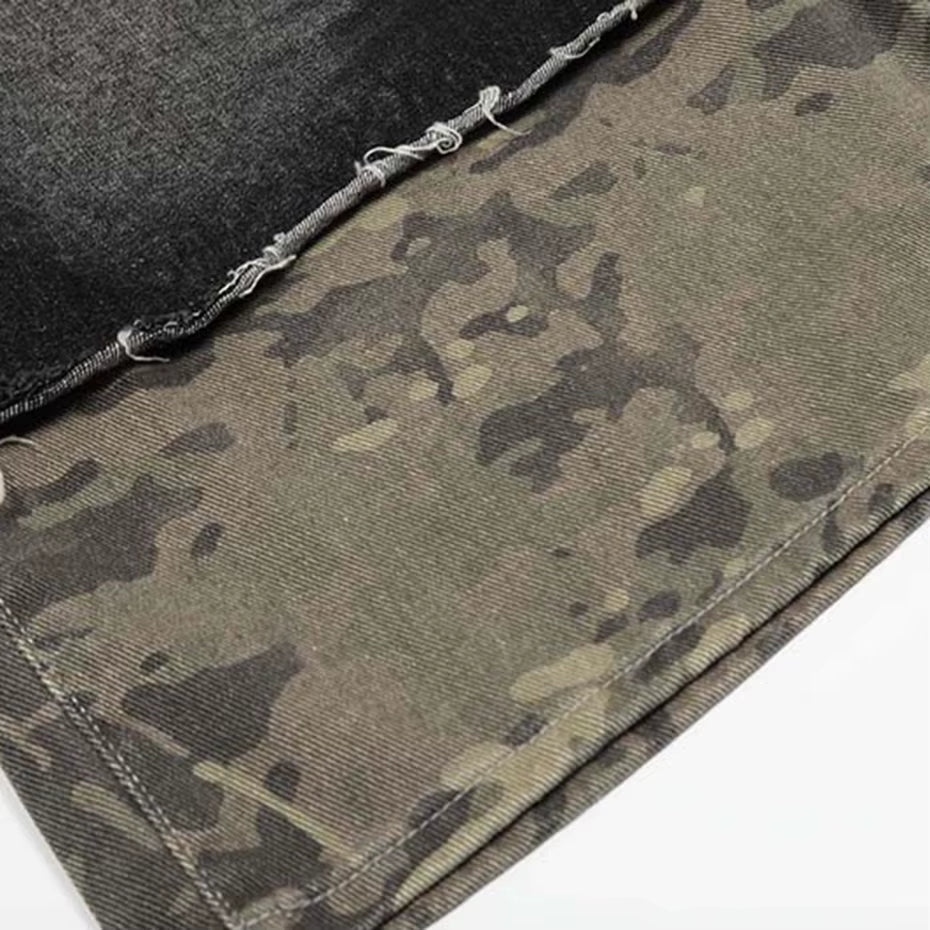 Camouflage Patchwork Vintage Denim Shorts Men Summer Streetwear Harajuku Hip Hop Shorts Casual Loose Shorts